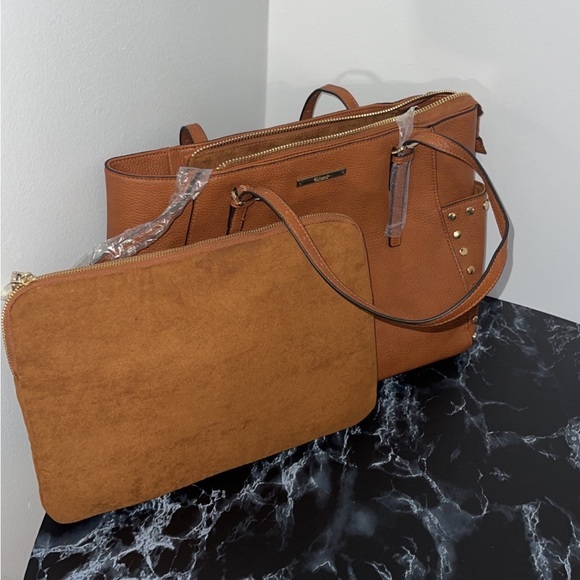 Steve Madden Handbags - STEVE MADDEN Handbag Bsommer Brown Studded Bag Tote with Large Pouch NEW